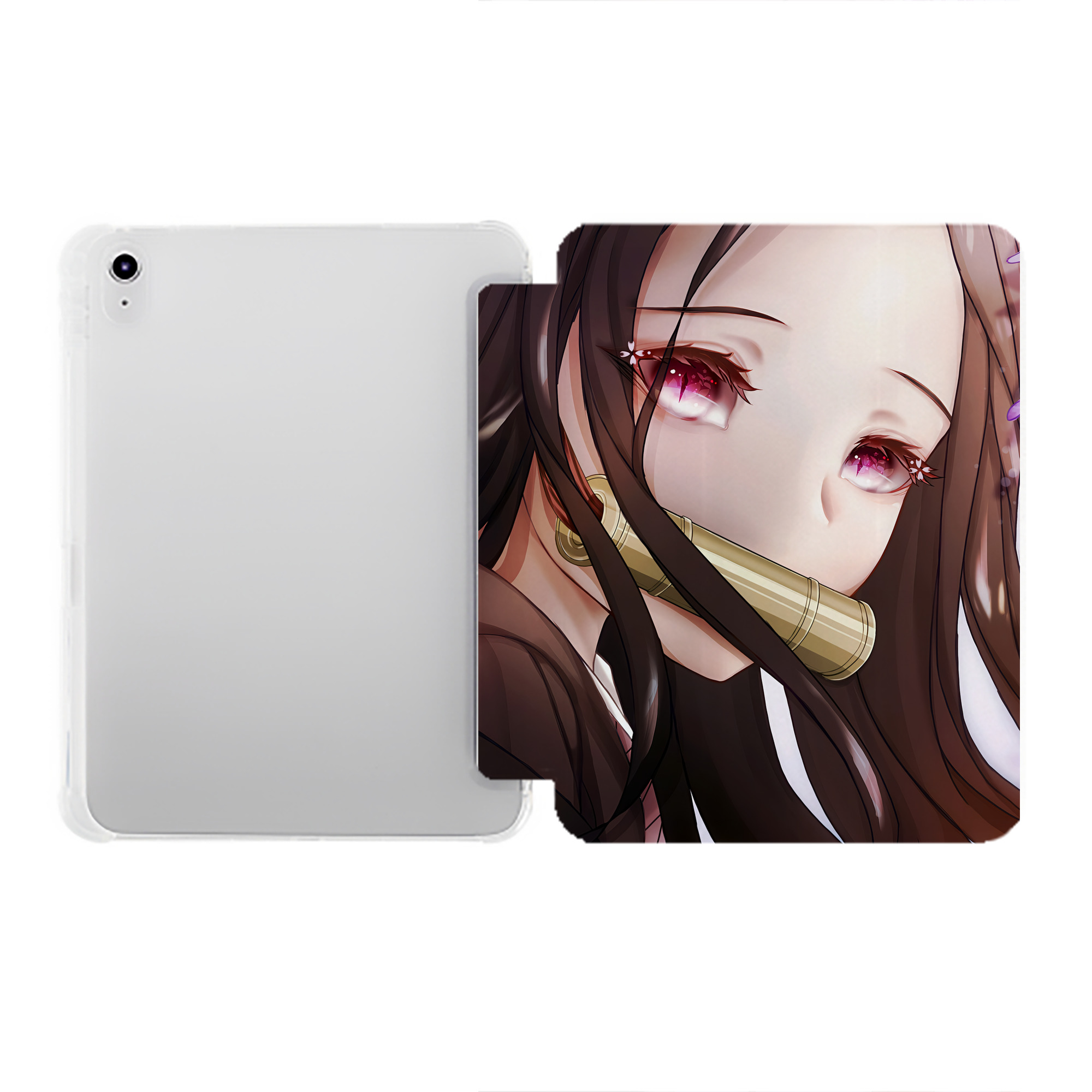 （画像用） 鬼滅の刃（きめつのやいば）竈門 禰󠄀豆子／かまど ねずこ Kamado Nezuko IPad ケース ペン収納付き 三つ折りスタンド PUレザー×シリコン 対応機種9.5/10.5/10.9インチ